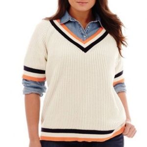Striped Short Sleeve Tennis Sweater
